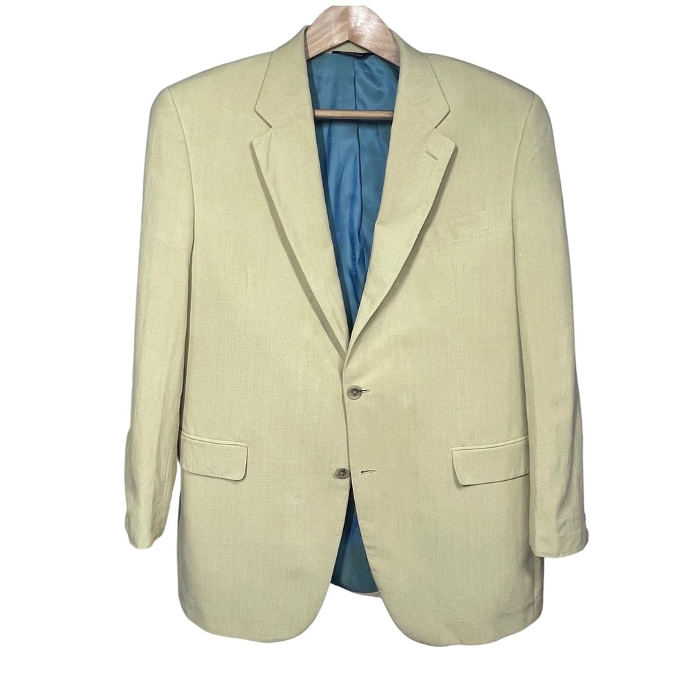 Alan Flusser 100% Silk Sport Coat Blazer 42L Yellow‎ Pastel Slub Textured Luxury
